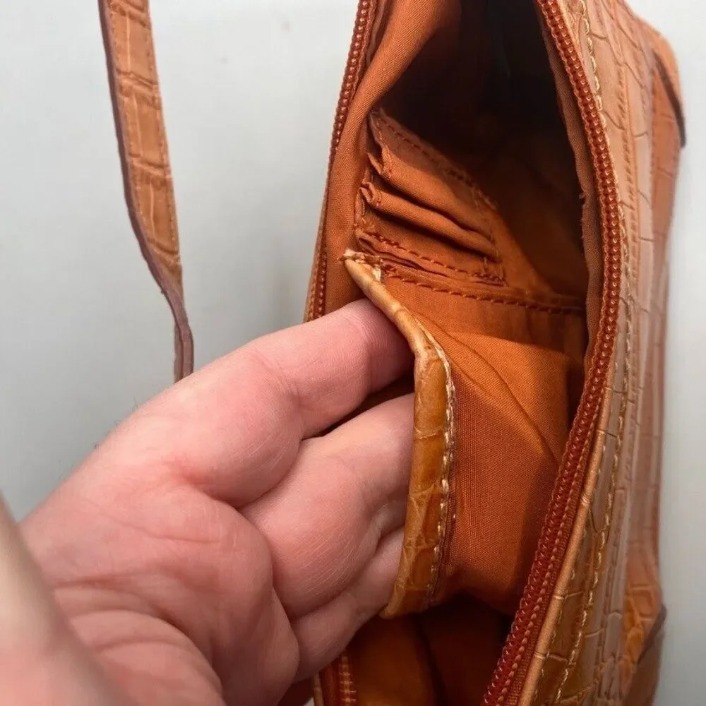 Tommy Hilfiger Faux Vegan Alligator Leather Orange Purse Bag Zipper Close Small